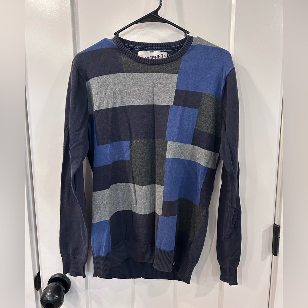 Colorblock Crewneck Sweater - Blue, Gray, and Black